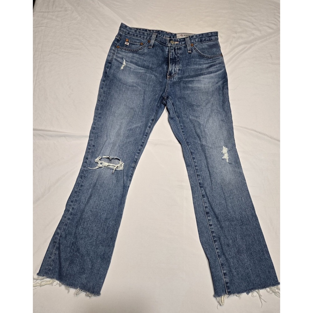 Ag-Ed‎ Denim Adriano Goldschmied MidRise Jeans Fray Hem 27R Med Wash Blue Boot